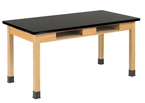 Diversified Woodcrafts Oak Table with Book Compartments, 1" Epoxy Resin Top - 72" W x 24" D x 30" H