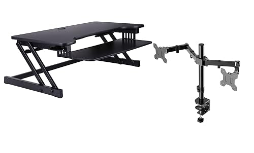 Rocelco Deluxe Height Adjustable Standing Desk Converter with Dual Monitor Mount - Black