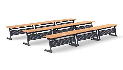 Team Tables 18 Person Training Meeting Seminar Classroom Model 5537 Folding Table with Industrial Caster Z-Base, Modesty Panel, Shelf, Power+USB Outlet - Fold+Nest
