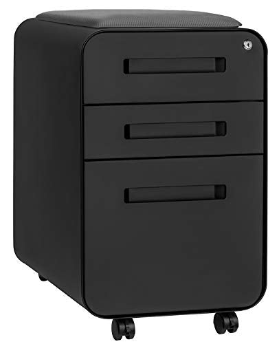 Laura Davidson Furniture STOCKPILE Curve Seated 3-Drawer Mobile File Cabinet - Black Metal Filing Cabinet