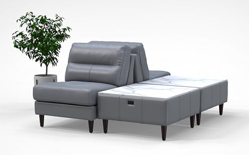 BREAKtime 2 Person Waiting Reception Lounge Chairs Set with Charging Tables - Model 8139, Graphite Gray Leather
