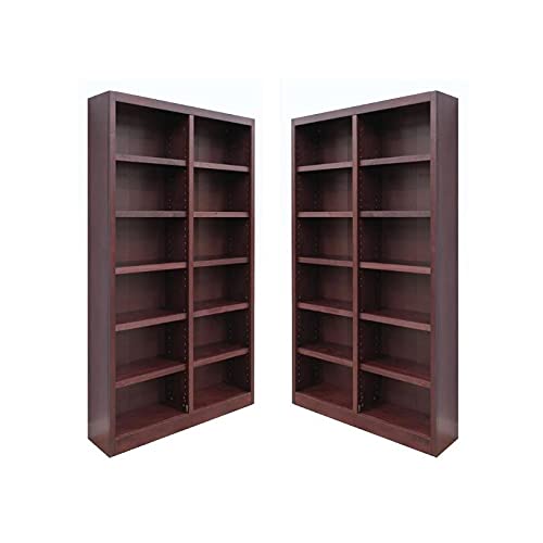 Home Square Double Wide Solid Wood 84" Bookcase, Set of 2, Cherry