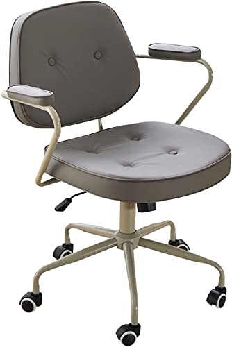 None PU Leather Rolling Stool with Back Armrest Height Adjustable Swivel Task Chair (Green)