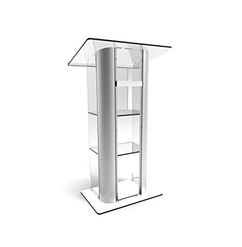 FixtureDisplays Clear Acrylic Podium with Stainless Steel Sides and White Christian Cross