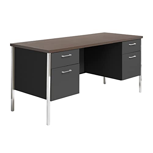 Alera Double Pedestal Steel Credenza, 60" x 24" x 29.5", Cherry/Putty