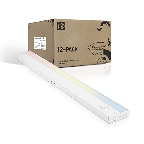 ASD LED Under Cabinet Lighting 32 Inch, Dimmable, 3 Color Levels, Linkable - White, 12 Pack