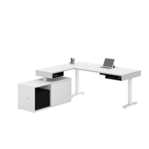 Bestar Pro-Vega L-Shaped Standing Desk with Credenza, 81W, White & Black
