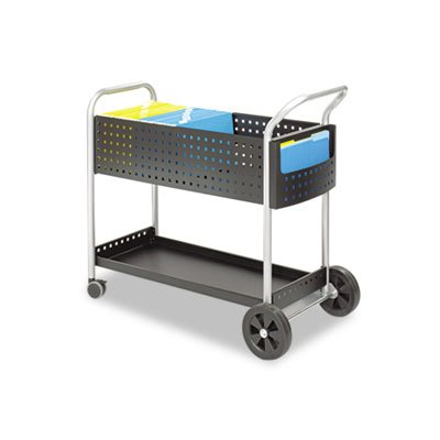 Safco Scoot Mail Cart, One-Shelf, Black/Silver