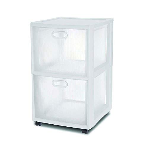 Sterilite Ultra 2 Drawer Filing Storage Cart, Plastic Rolling Cart with Wheels, White/Clear, 6-Pack