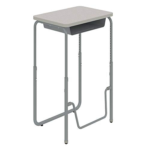 Safco AlphaBetter 2.0 Student Desk with Swinging Footrest Bar, Sit to Stand, 29”-43”, Pebble Gray