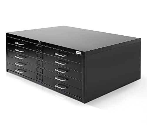 AdirOffice Flat File Cabinet - Heavy Duty 5-Drawer Blueprint Storage, 41" x 53", Ideal for Artists and Engineers - Black