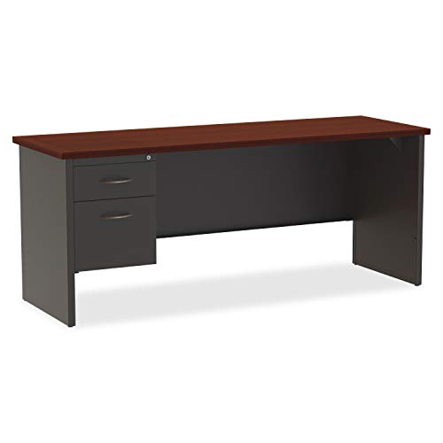 Lorell Mahogany Laminate/Charcoal Steel Left-pedestal Credenza - LLR79164