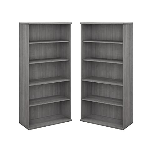 Home Square Platinum Gray 5 Shelf Engineered Wood Bookcase Set (Set of 2)