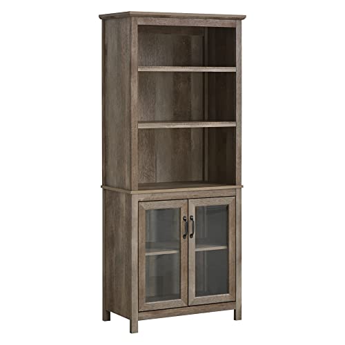 HOMCOM 71" Bookcase Storage Hutch Cabinet with Adjustable Shelves, Glass Doors - Natural Wood