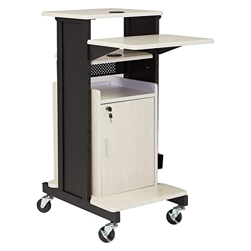 Oklahoma Sound Premium Plus Steel AV Presentation Cart with Storage Cabinet, Ivory/Black