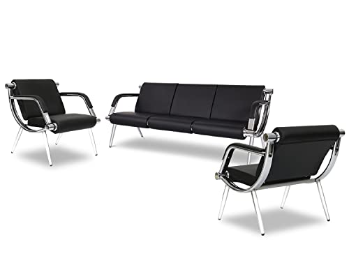 Kinfant Waiting Room Chairs Sofa Furniture - 5-Seat Office Guest Reception Chair with Armrest (Black - PU)