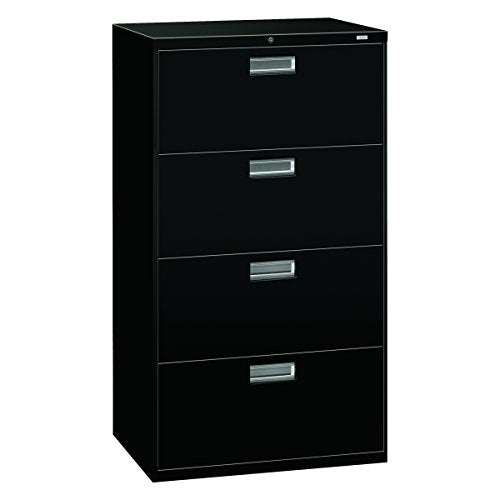 HON Brigade 600 Series Lateral File Cabinet, 4 Legal/Letter-Size Drawers, Black 30" X 18" X 52.5