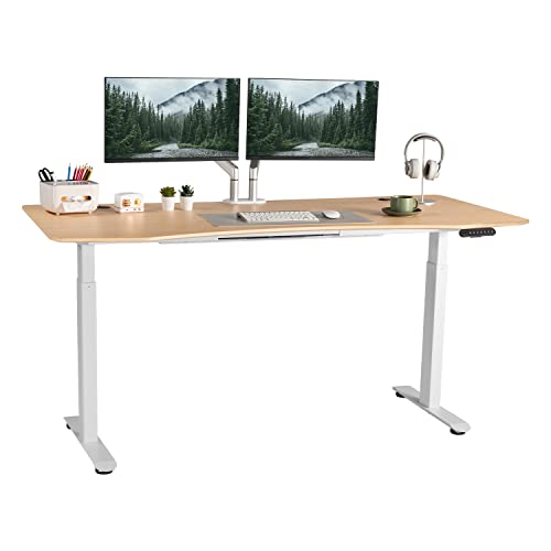 FinerCrafts Electric Standing Desk 71" x 32" Dual-Motor Height Adjustable Home Office Desk - Natural Maple/White