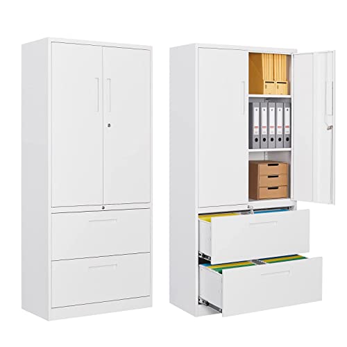 PEUKC 2-Drawer Metal File Cabinet with Lock, White - Legal/Letter/A4 Size