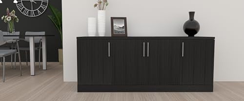 SKUTCHI DESIGNS INC. Sol Series 4 Door Storage Credenza | 70" W x 24" D | Black Cypress with Black Hardware