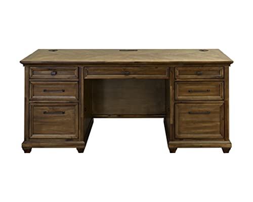 Martin Furniture Traditional Wood Credenza Desk, Brown - Office Writing Table with Storage