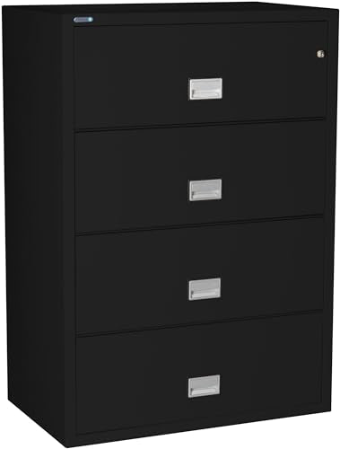 PHOENIX SAFE INTERNATIONAL LLC Fireproof 4-Drawer Lateral File Cabinet, 38 inch, Key Lock, Water Seal, Black