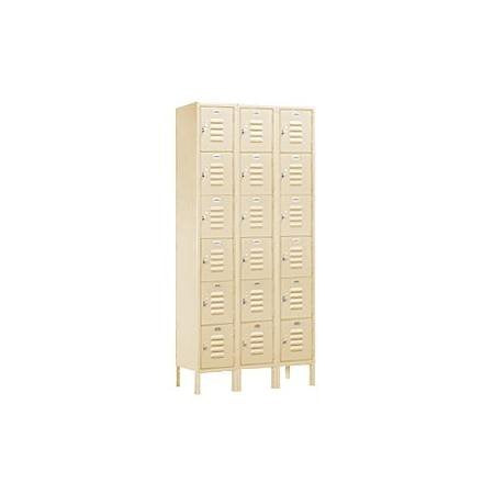 Salsbury Industries 6-Tier Box Style Metal Locker with Three Wide Storage Units, 6ft H x 12in D, Tan