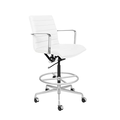 Laura Davidson Furniture SOHO II Ribbed Drafting Chair - White Faux Leather, Ergonomic Design