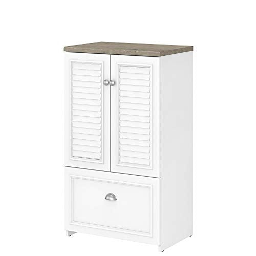 Bush Furniture Fairview Storage Cabinet with 3 Shelves, Shiplap Gray/Pure White