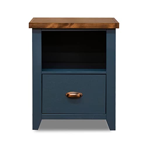 Bridgevine Home Modern Farmhouse File Cabinet, 22 Inch, Blue Denim/Whiskey Finish