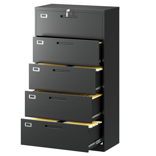 Fesbos 5 Drawers Lateral File Cabinet with Lock - Metal Steel Filing Cabinet for Home Office