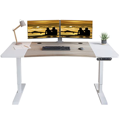 Jceet Dual Motor Electric Standing Desk - Adjustable Height 63x30 - White/Oak White Top