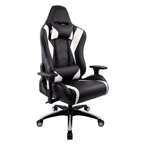 Vartan Staples 58542 Emerge Bonded Leather Gaming Chair, White/Black