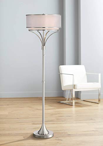 Possini Euro Design Candice Modern Floor Lamp 64" Brushed Nickel Dual Shade