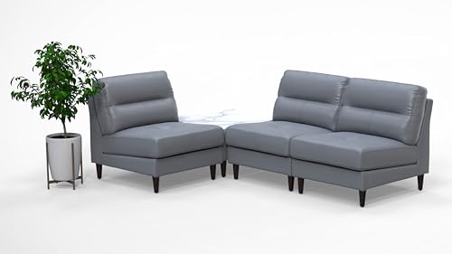 BREAKtime 3 Person Waiting Reception Lounge Chairs Set with Charging Tables - Model 8142, Graphite Gray Leather
