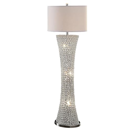 Benjara Wren Crystal Base Metal Floor Lamp 54" White Clear & Chrome