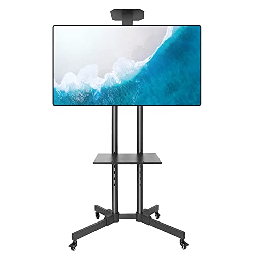 YokIma Universal Mobile TV Cart, 32-65 Inch Floor Stand with AV & Laptop Shelf, Height Adjustable, 110lbs Capacity