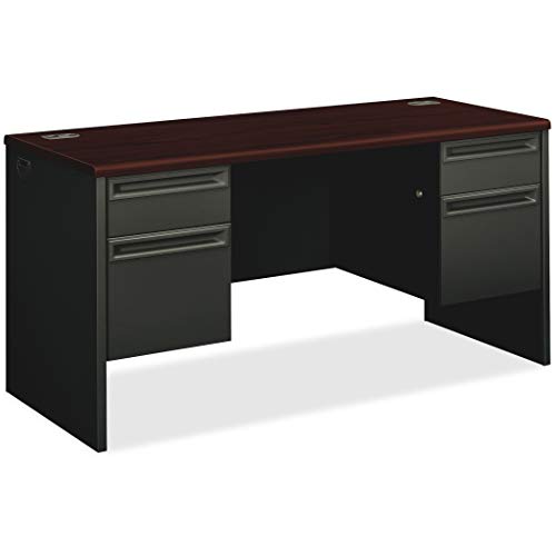 HON 38000 Series Kneespace Credenza, Charcoal Frame, Mahogany Top