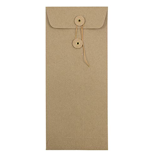 JAM PAPER #10 Business Premium Envelopes with Button and String Closure - 4 1/8 x 9 1/2 - Brown Kraft Paper Bag - Bulk 250/Box