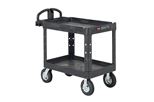 Rubbermaid Commercial Products 2-Shelf Utility Cart, Medium, Pneumatic Casters, 500 lbs. Capacity