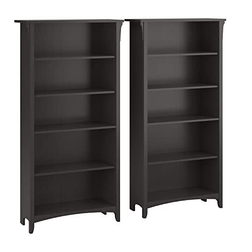 Bush Furniture Salinas 5-Shelf Tall Bookcase, Vintage Black, 63-Inch H, 2/Set