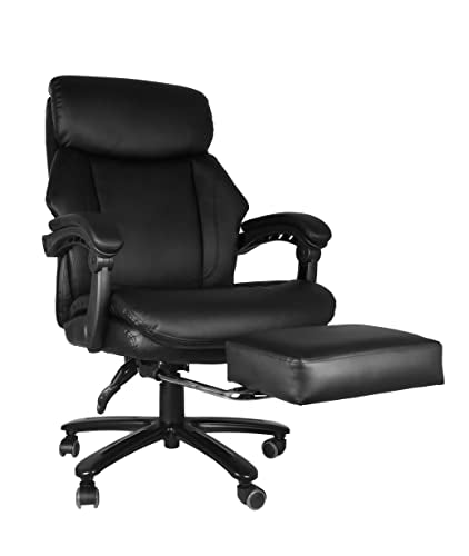 Generic High Back Office Chair PU Leather with Soft Cushion, Footrest, Tilt Function - Black, 130° Tilt, 400lbs