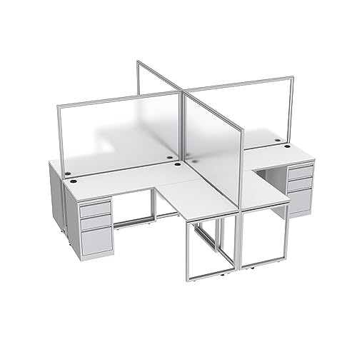 SKUTCHI DESIGNS INC. Freestanding Clear Office Partitions | L Shaped Workstations with Storage | SAPslim Cubicle Collection | White