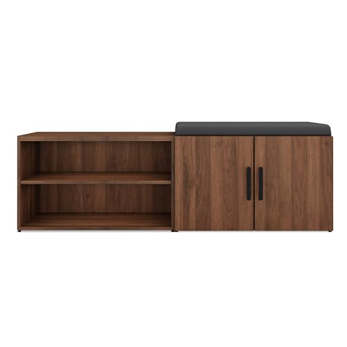UPLIFTDESK MoPac Credenza (Walnut) - Black Handles, Black Base, Gray Cushion