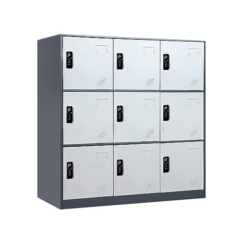 Fumedo 9 Doors Metal Storage Locker with Combination Lock and Card Slot (Gray)