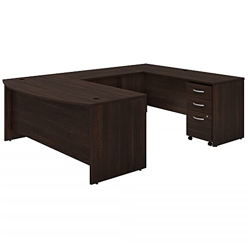 Bush Business Furniture Studio C U Shaped Desk with Mobile File Cabinet, 72W x 36D, Black Walnut