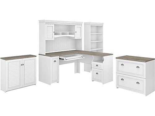 Bush Furniture FV013G2W 60-Inch L-Shaped Desk with Hutch, File Cabinet, Bookcase, Storage