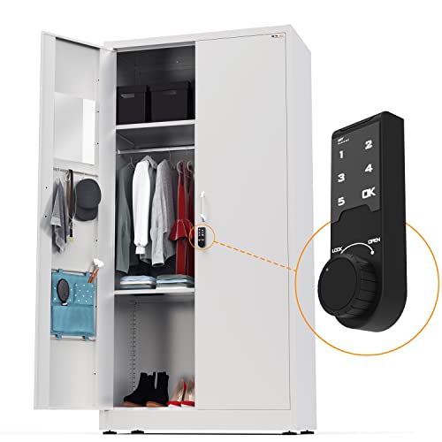METALTIGER Office Metal Storage Cabinet Wardrobe with Digital Lock - White