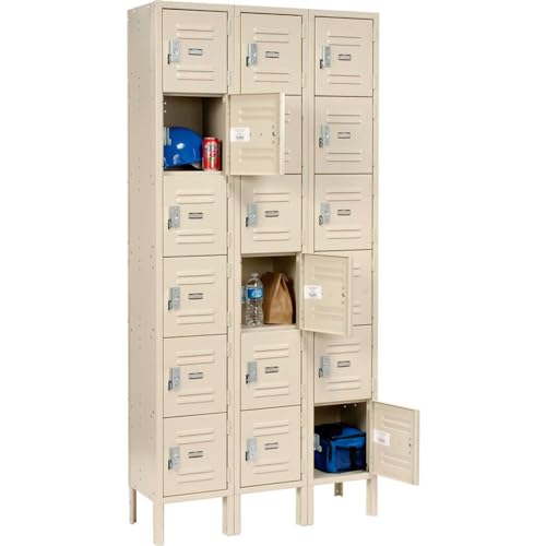 Global Industrial Six Tier Locker, 12x18x12, 18 Door, Unassembled, Tan