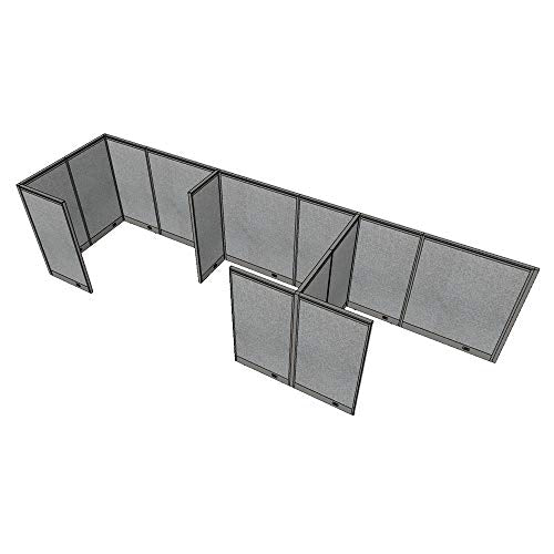 G GOF 3 Person Workstation Cubicle (5'D x 19.5'W x 4'H) - Office Partition, Room Divider (Grey)